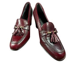 VTG Charles Jourdan Paris Vintage Tassel Heeled Loafers Burgundy Leather Sz 6.5